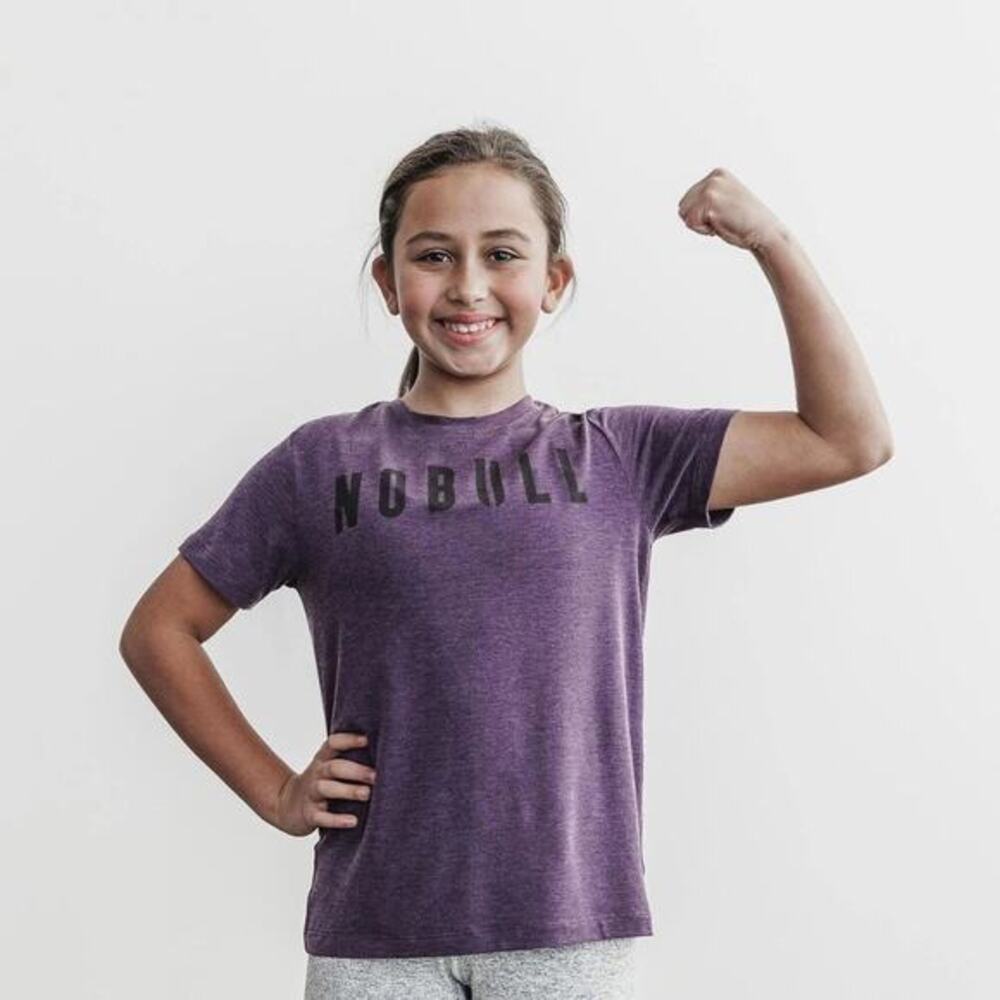 NoBull Kid's Unisex Heathered Purple Training Athletic Casual Shirt Size Medium